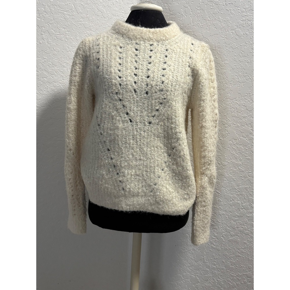 Dear John Women Ivory Cream Pointelle Knit Fuzzy Wool Blend Sweater DSW3059CRM M